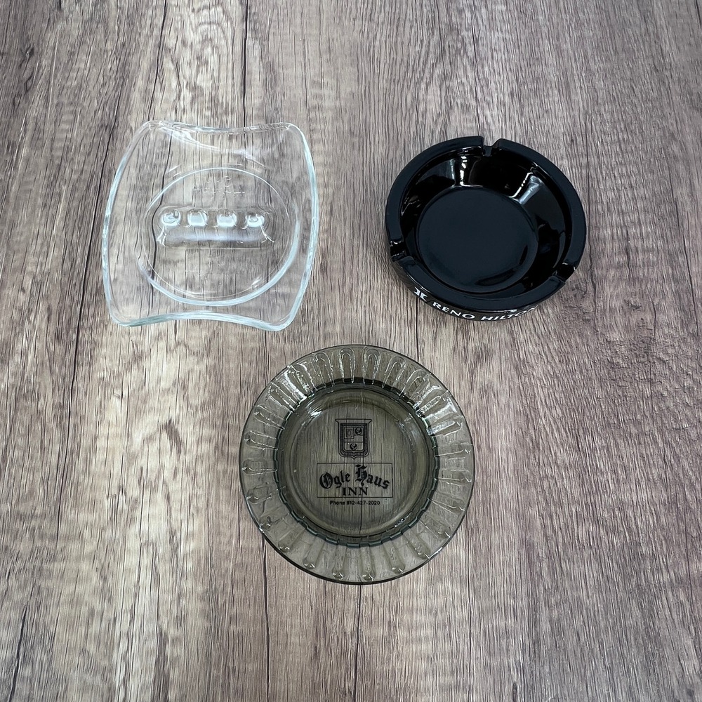 Vintage Ashtray Lot Reno Hilton Ogle Haus Inn Holiday Inn Clear Glass‎ Retro